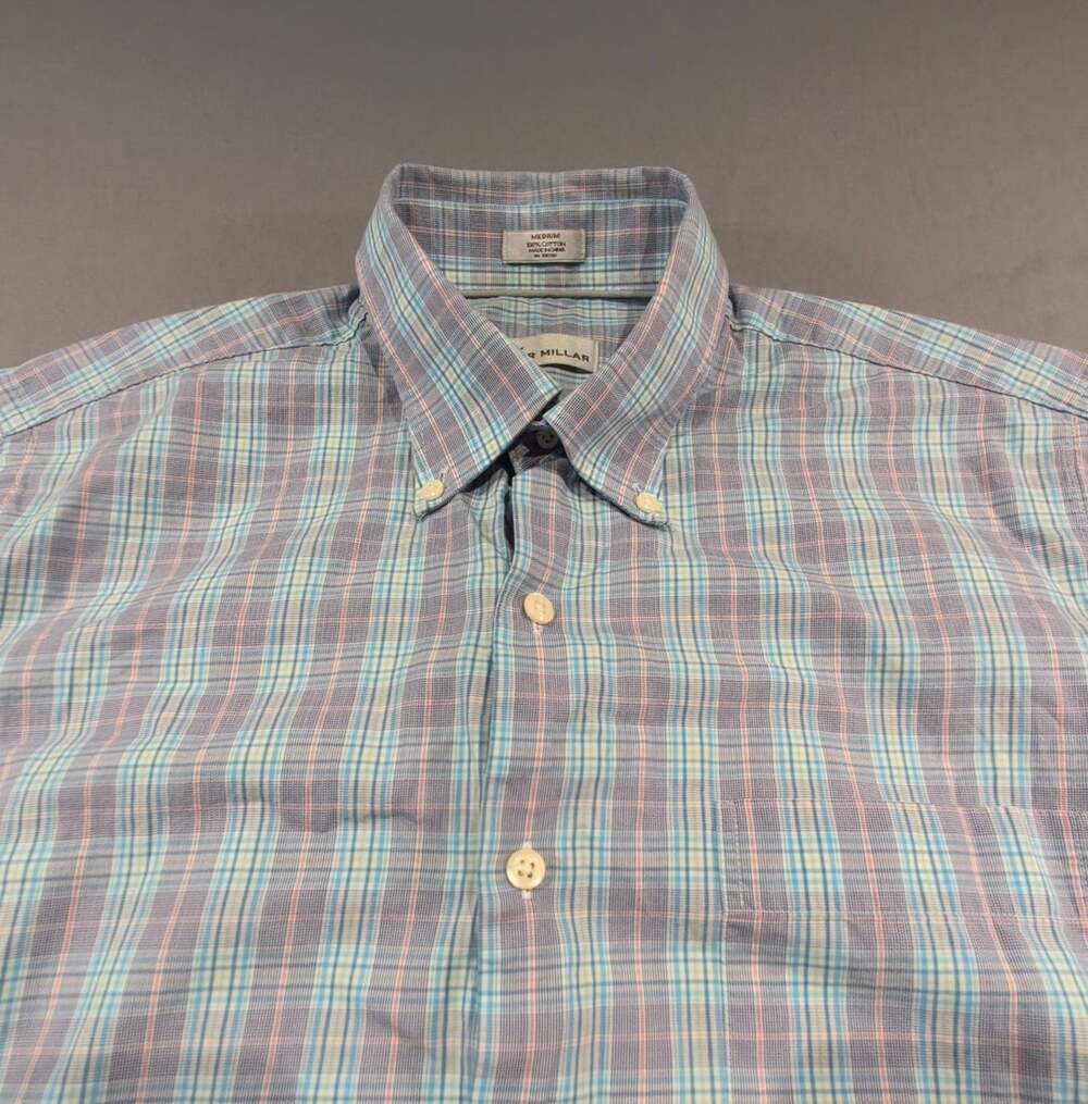 Peter Millar Plaid Button Down Shirt Size Medium Multi Color Cotton